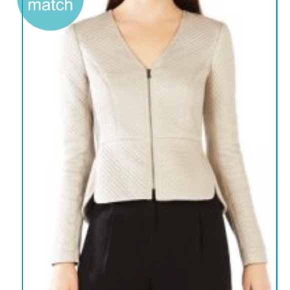 BCBG MAX AZRIA Quilted Faux-leather Peplum Top.   NWT Taupe color.
Size Medium - Picture 3 of 5